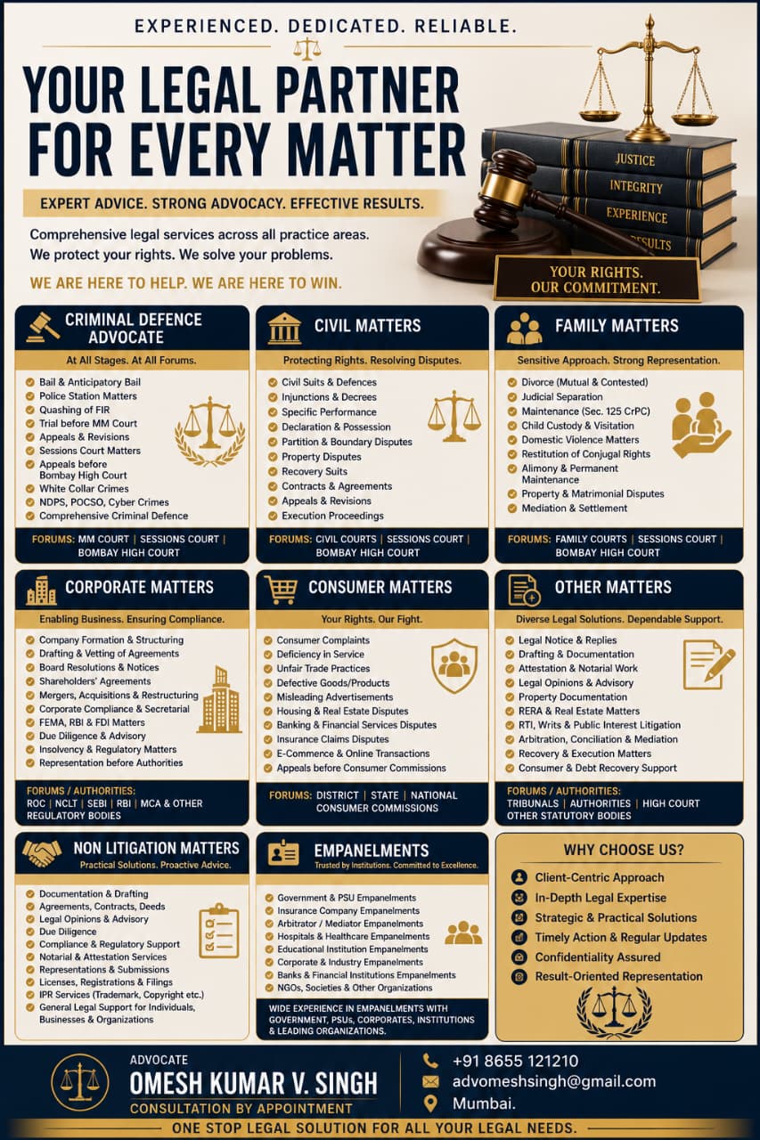 OMESH KUMAR V. SINGH CONSUMER MATTERS ADVOCATE CONSULTATION BY APPOINTMENT